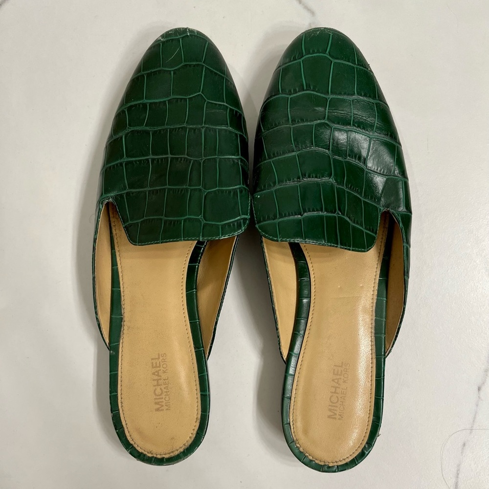GREEN LEATHER LOAFER MULE